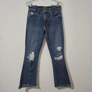 MOTHER Blue Distressed Cropped Ankle Jeans